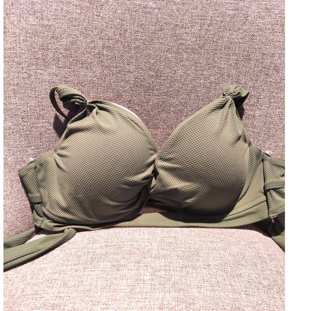 Shade & Shore Olive Green Textured Twist Front Underwire Bikini Top 34DD
